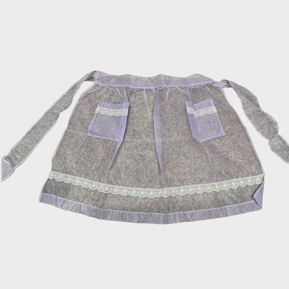 Vintage Handmade Lavender Sheer  Waist Apron Half Apron Lace Cottagecore Purple - Picture 1 of 3